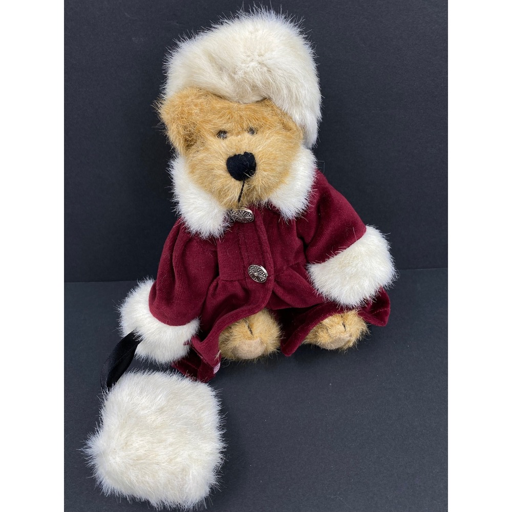Boyds Collection Teddy Bear Bailey Burgundy Velvet Coat Faux Fur Holiday 9 inch